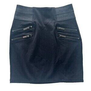 Guess Black Mini Skirt Womens Small Zipper Accents Bandage Bodycon Y2K Clubwear